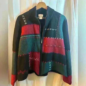 CLC Vintage Wool Zip Holiday Sweater Patchwork Size XL
